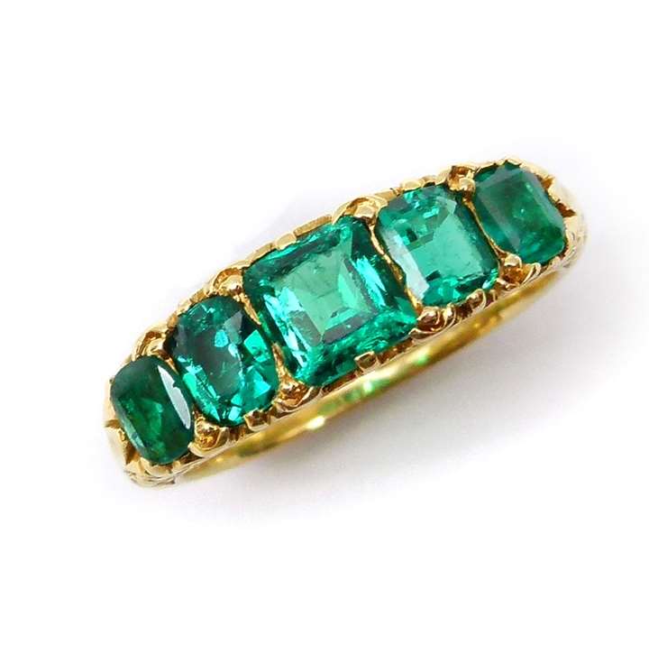 Late Victorian five stone emerald ring